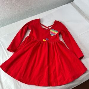 Red Long Sleeve Dress with Heart Accents